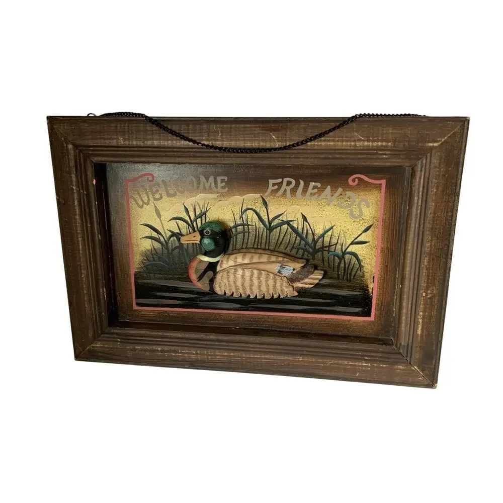 Vintage Rustic Cabin Cottagecore Duck Welcome Friends Sign